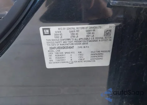 2013 GMC Terrain Slt-1 z USA, uszkodzony, nr VIN 2GKFLVE36D6354947